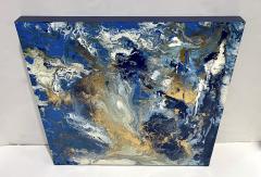 Contemporary Italian Modern Abstract Wall Art White Gold Royal Blue Oil Painting - 2996903