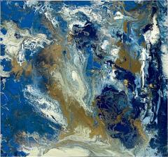 Contemporary Italian Modern Abstract Wall Art White Gold Royal Blue Oil Painting - 2997087