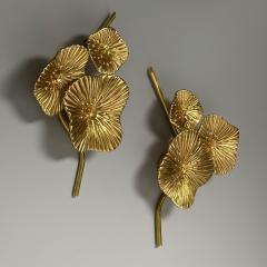Contemporary Italian Modern Flower Sconces Murano Glass Gold Leaf Brass - 3855282