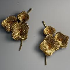 Contemporary Italian Modern Flower Sconces Murano Glass Gold Leaf Brass - 3855283
