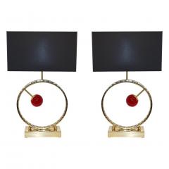 Contemporary Italian Monumental Pair of Brass Smoked Murano Glass Table Lamps - 3615989