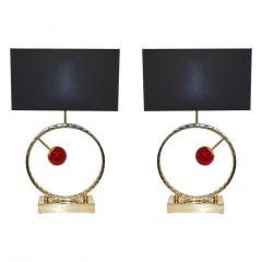 Contemporary Italian Monumental Pair of Brass Smoked Murano Glass Table Lamps - 3615989