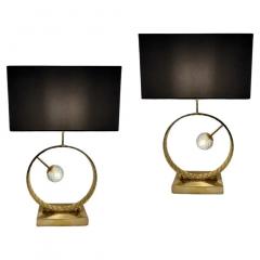 Contemporary Italian Monumental Pair of Brass Smoked Murano Glass Table Lamps - 3615990