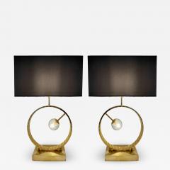 Contemporary Italian Monumental Pair of Brass Smoked Murano Glass Table Lamps - 3616295