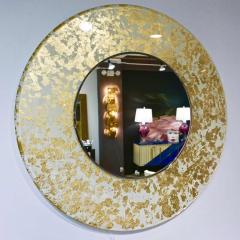 Contemporary Italian Organic Modern Ivory White and Gold Leaf Round Lit Mirror - 349668