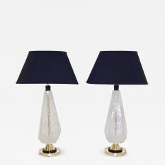 Contemporary Italian Pair of Diamond Cut Black and Crystal Murano Glass Lamps - 1016933