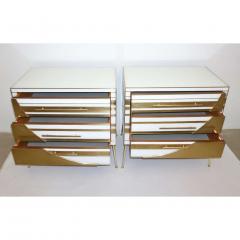 Contemporary Italian Pair of Gold Brass and White Cream Glass Chests Side Tables - 2358882