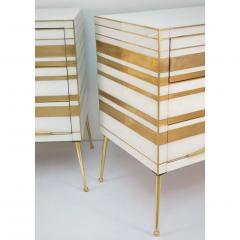 Contemporary Italian Pair of Gold Brass and White Cream Glass Chests Side Tables - 2358896