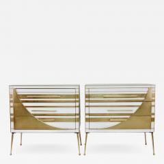 Contemporary Italian Pair of Gold Brass and White Cream Glass Chests Side Tables - 2360184