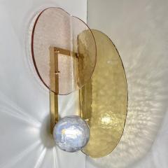 Contemporary Italian Pair of Organic Pink Amber Murano Glass Gold Brass Sconces - 3089300