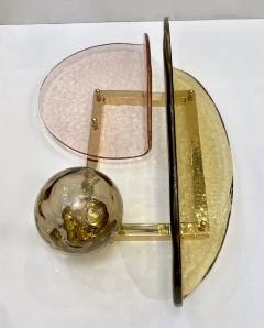 Contemporary Italian Pair of Organic Pink Amber Murano Glass Gold Brass Sconces - 3089305