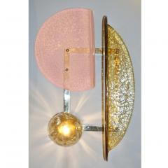 Contemporary Italian Pair of Pink and Amber Murano Glass Gold Brass Sconces - 1464518