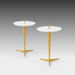 Contemporary Italian Pair of Side Tables in Carrara Marble and Brass - 3458433