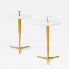 Contemporary Italian Pair of Side Tables in Carrara Marble and Brass - 3460014