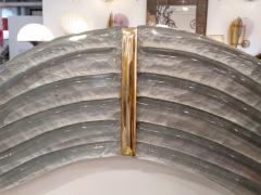 Contemporary Italian Pearl Gray Blue Murano Glass Curved Mirror Brass Accents - 2598629