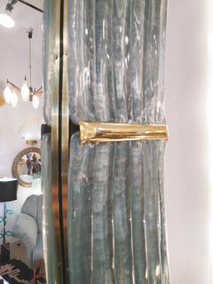 Contemporary Italian Pearl Gray Blue Murano Glass Curved Mirror Brass Accents - 2598631