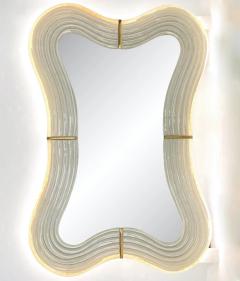 Contemporary Italian Pearl White Cream Murano Glass Brass Backlit Curved Mirror - 3934729