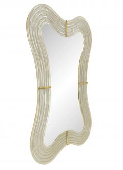 Contemporary Italian Pearl White Cream Murano Glass Brass Backlit Curved Mirror - 3934730