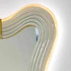 Contemporary Italian Pearl White Cream Murano Glass Brass Backlit Curved Mirror - 3934734