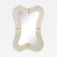 Contemporary Italian Pearl White Cream Murano Glass Brass Backlit Curved Mirror - 3939834