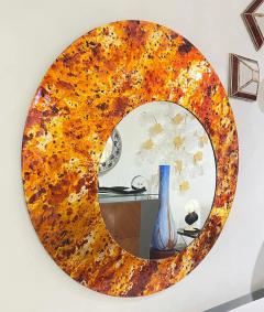 Contemporary Italian Postmodern Orange Copper Enamel Fiber Glass Round Mirror - 4001633