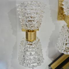 Contemporary Italian Rostrato Crystal Murano Glass Brass Double Lit Sconces - 2029757