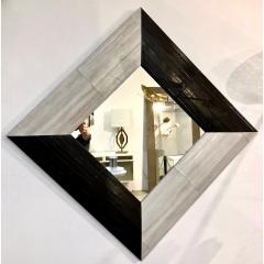 Contemporary Italian Square Diamond Mirror in Black and Gray White Leather - 344208