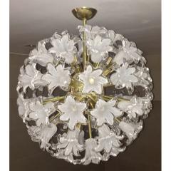 Contemporary Italian White Murano Glass and Brass Sputnik Bud Flower Chandelier - 973686