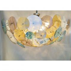 Contemporary Italian Yellow White Aqua Blue Murano Glass Oval Sputnik Flushmount - 751723