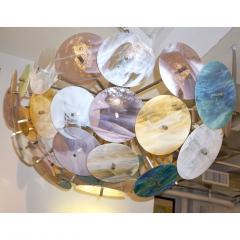 Contemporary Italian Yellow White Aqua Blue Murano Glass Oval Sputnik Flushmount - 751729