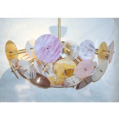 Contemporary Italian Yellow White Rose Pink Murano Glass Oval Sputnik Flushmount - 1464465