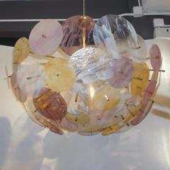 Contemporary Italian Yellow White Rose Pink Murano Glass Oval Sputnik Flushmount - 1464470