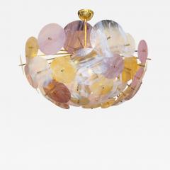 Contemporary Italian Yellow White Rose Pink Murano Glass Oval Sputnik Flushmount - 1464684