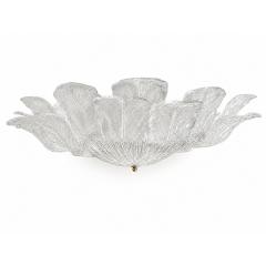 Contemporary Large Italian Clear Murano Glass Leaf Flush Mount Ceiling Light - 4747527