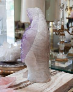 Contemporary Large Scale Carved Amethyst Madonna Specimen on Clear Quartz - 3076329