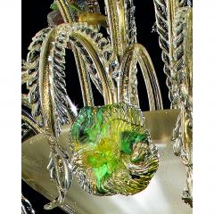 Contemporary Lively Transparent and Gold Floral Chandelier in Murano Glass - 4754742