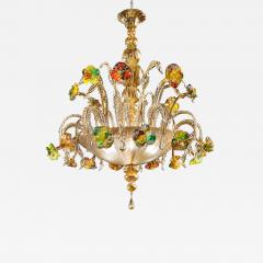 Contemporary Lively Transparent and Gold Floral Chandelier in Murano Glass - 4759278