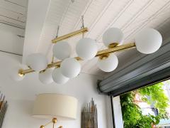 Contemporary Long Brass Chandelier Opaline Italy - 1042899