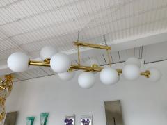 Contemporary Long Brass Chandelier Opaline Italy - 1042901