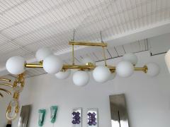 Contemporary Long Brass Chandelier Opaline Italy - 1042902