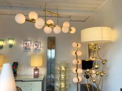 Contemporary Long Brass Chandelier Opaline Italy - 1042906