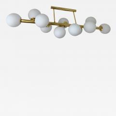 Contemporary Long Brass Chandelier Opaline Italy - 1045147