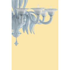 Contemporary MCM Venetian Azure Style Murano Glass Chandelier With Leaves - 4350098