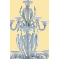 Contemporary MCM Venetian Azure Style Murano Glass Chandelier With Leaves - 4350099