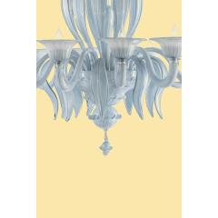 Contemporary MCM Venetian Azure Style Murano Glass Chandelier With Leaves - 4350103