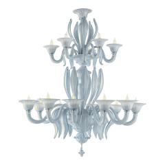 Contemporary MCM Venetian Azure Style Murano Glass Chandelier With Leaves - 4350104