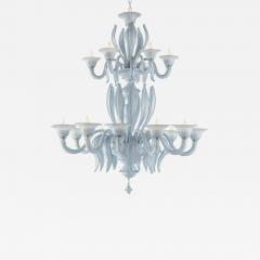 Contemporary MCM Venetian Azure Style Murano Glass Chandelier With Leaves - 4351997