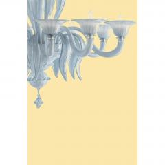 Contemporary MCM Venetian Azure Style Murano Glass Chandelier With Leaves - 4602715