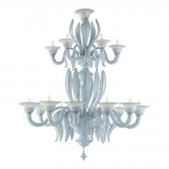Contemporary MCM Venetian Azure Style Murano Glass Chandelier With Leaves - 4602717
