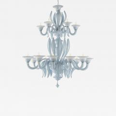 Contemporary MCM Venetian Azure Style Murano Glass Chandelier With Leaves - 4603134